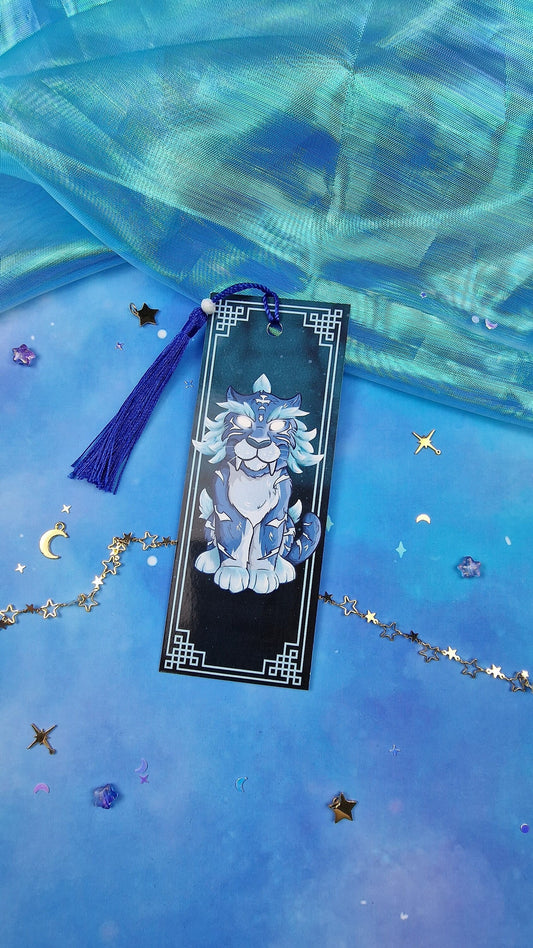 Celestial Blue Tiger Bookmark | Lunar Fantasy Gift | Mythical Chinese Cat | Glossy or Holographic | Game-Inspired Bookish Gift for Readers