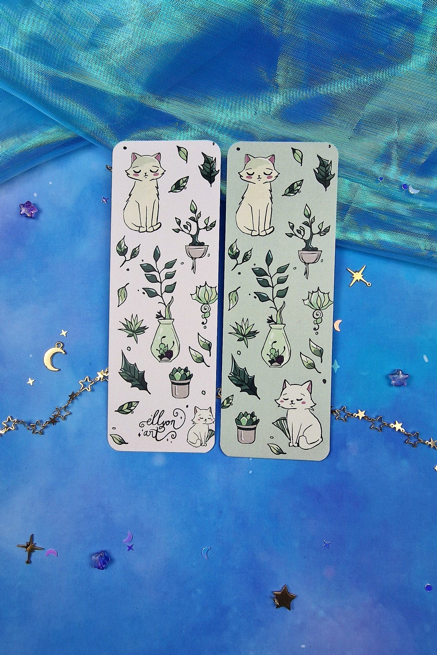 Cozy Green Leaves Cat Bookmark | Cute Kitten & Plants | Soft Cottagecore Aesthetic | Cozy Reading Gift | Book Lover | Nature Accessory
