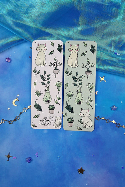 Cozy Green Leaves Cat Bookmark | Cute Kitten & Plants | Soft Cottagecore Aesthetic | Cozy Reading Gift | Book Lover | Nature Accessory