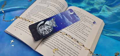 Jayfeather Warrior Cats Bookmark | Fantasy Cat Under Moon & Stars | Purple Sky Aesthetic | Cozy Reading Gift | Book Lover | Warrior Cats Fan
