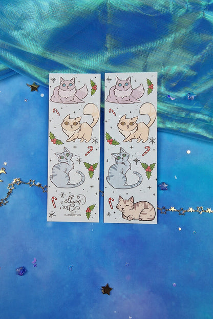 Christmas Kitties Bookmark | Cute Blue Kitten | Reading Gift | Seasonal Xmas Bookmark | Round & Classic Corners