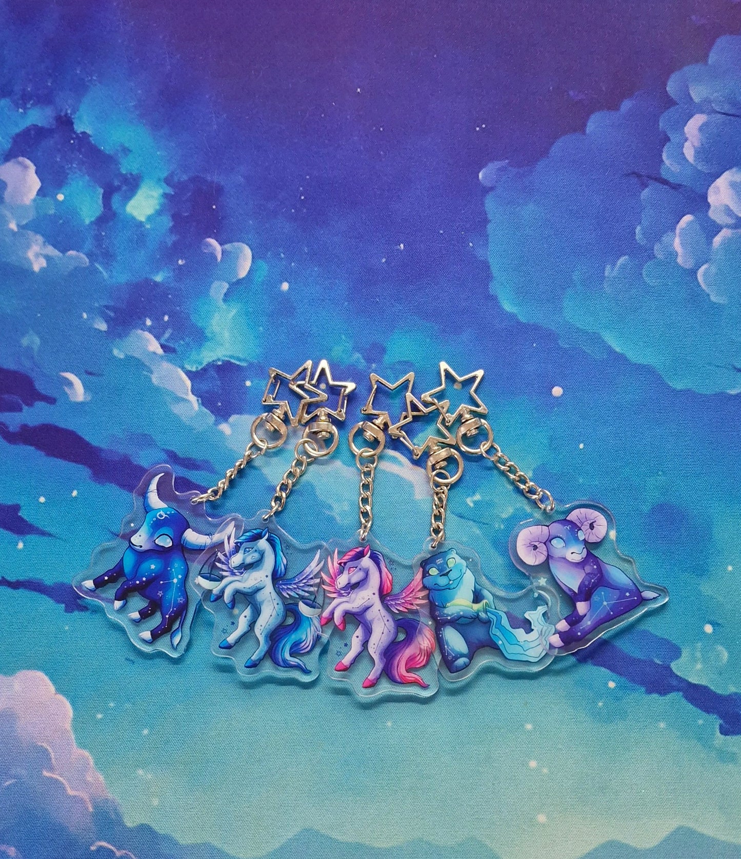 Taurus | Cute | Kawaii | Glossy | Star | Celestial | Universe | Galaxy | Zodiac | Acrylic | Keychain | Gift | Accessories