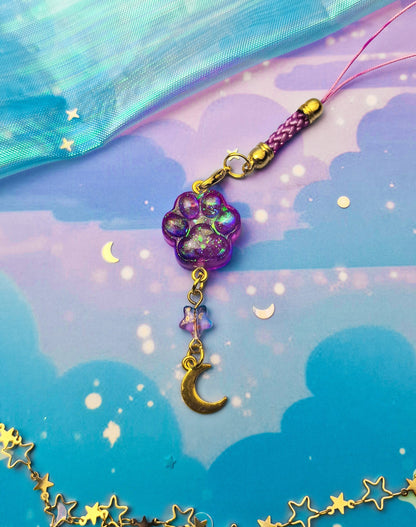 Paw | Cute | Purple | Cat | Keychain | Kawaii | ellyonart | Accessory | Resin | Glitter | Keyring | Stars | Moon | Gift