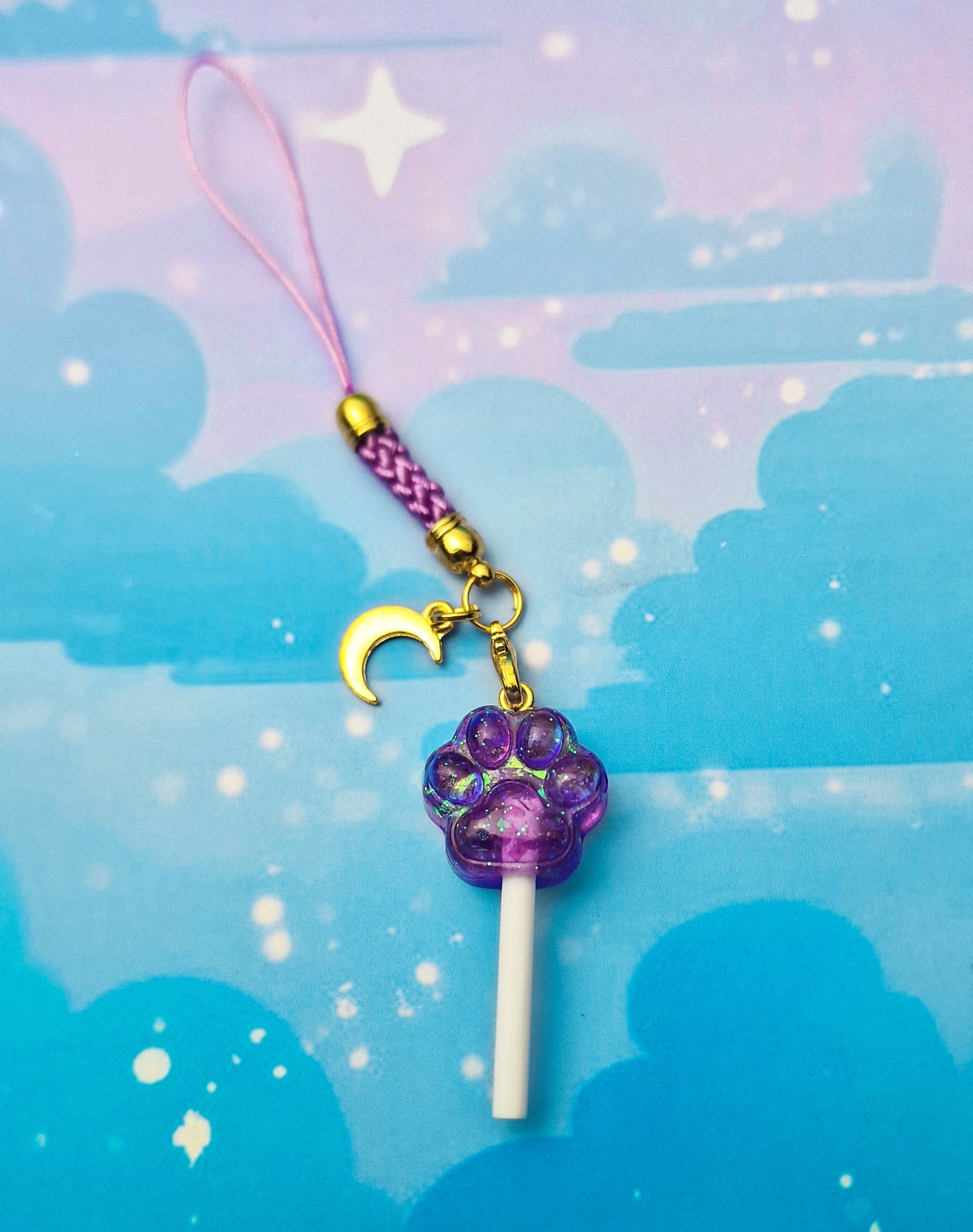 Paw | Cute | Purple | Cat | Keychain | Kawaii | ellyonart | Accessory | Resin | Glitter | Keyring | Lollipop | Gift