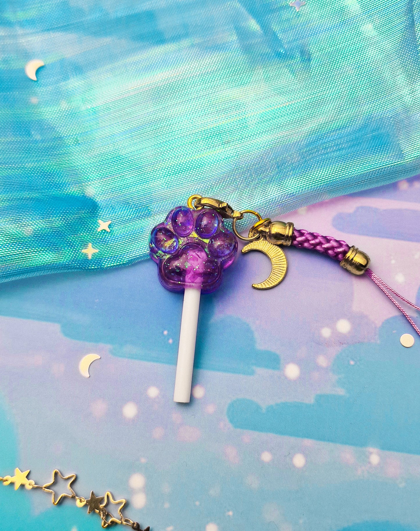Paw | Cute | Purple | Cat | Keychain | Kawaii | ellyonart | Accessory | Resin | Glitter | Keyring | Lollipop | Gift