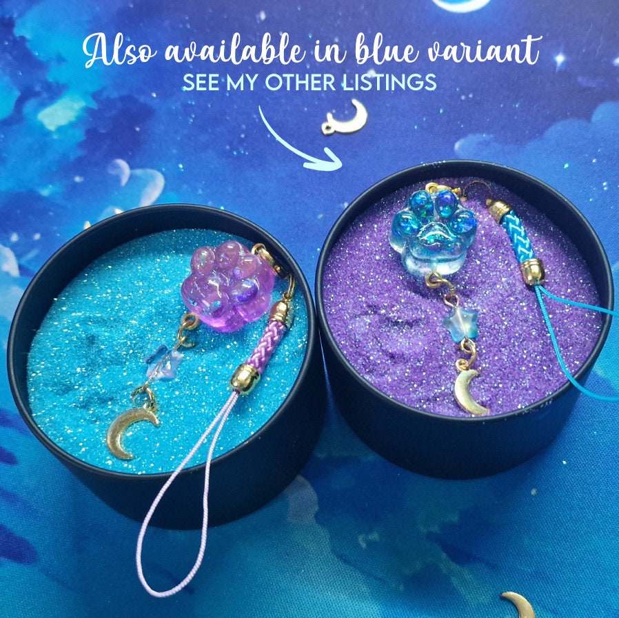 Paw | Cute | Purple | Cat | Keychain | Kawaii | ellyonart | Accessory | Resin | Glitter | Keyring | Stars | Moon | Gift
