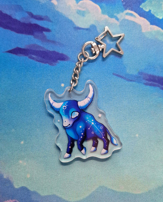 Taurus | Cute | Kawaii | Glossy | Star | Celestial | Universe | Galaxy | Zodiac | Acrylic | Keychain | Gift | Accessories