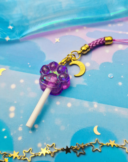 Paw | Cute | Purple | Cat | Keychain | Kawaii | ellyonart | Accessory | Resin | Glitter | Keyring | Lollipop | Gift