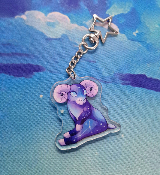 Aries | Cute | Kawaii | Glossy | Star | Celestial | Universe | Galaxy | Zodiac | Acrylic | Keychain | Gift | Accessories