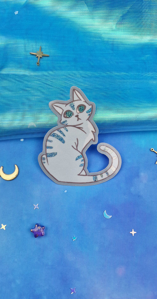 Cat | Beige Cat | Blue Cat | Holographic | Pixie Dust | Autumn Kitties | Cute | Scrapbooking | Journalling | Kawaii | ellyonart | Sticker