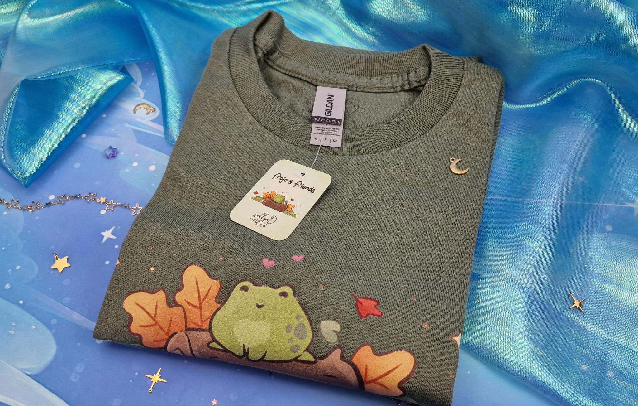 Frojo and Friends | T-Shirt | Kawaii | Clothing | Frog | Collection | Fall | Autumn | Halloween | Froggie | Bunny | Season | ellyonart