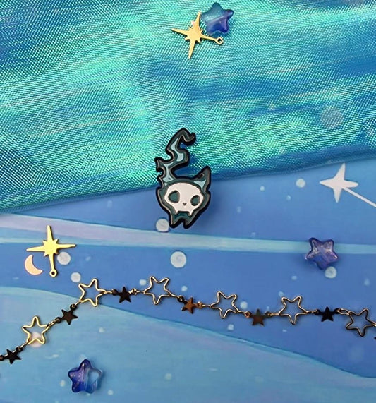 Phantasmal | Collection | Blue | Spirits of the Dead | Cat | Candle | Skull | Halloween | ellyonart | Enamel Pin | Pin Badge | Spooky | Gift