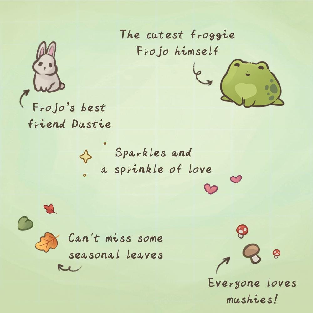 Frojo and Friends | T-Shirt | Kawaii | Clothing  | Frog | Collection | Fall | Autumn | Halloween | Froggie | Bunny | Season | ellyonart