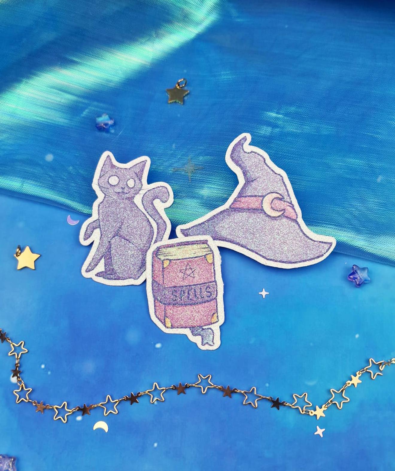 Witch Essentials | Spell Book | Magical Witch Glitter | Sticker Set | Hat | Cat | ellyonart | Halloween | Witch aesthetic | Journalling