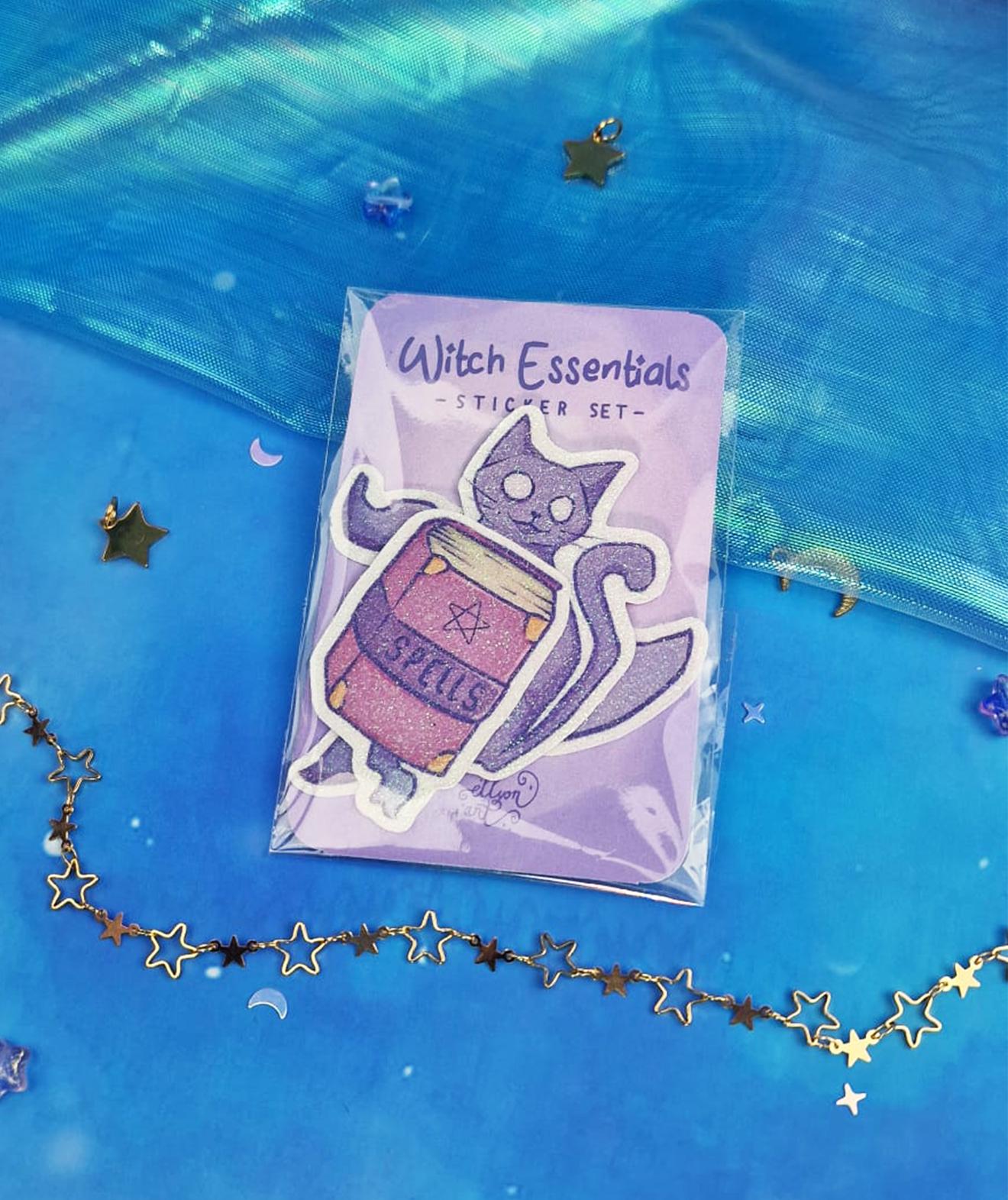 Witch Essentials | Spell Book | Magical Witch Glitter | Sticker Set | Hat | Cat | ellyonart | Halloween | Witch aesthetic | Journalling