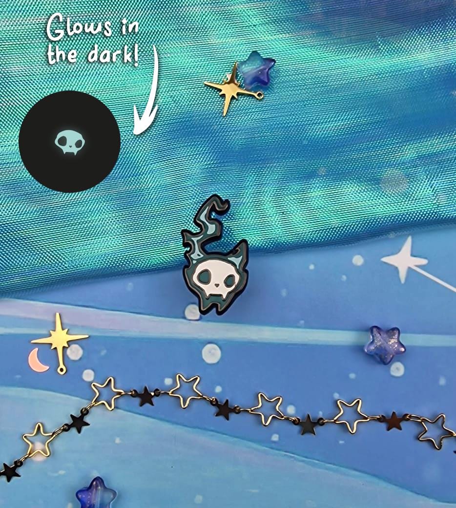 Phantasmal | Collection | Blue | Spirits of the Dead | Cat | Candle | Skull | Halloween | ellyonart | Enamel Pin | Pin Badge | Spooky | Gift