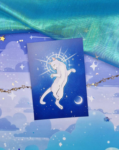 Solaris A6 Art Print & Sticker | Magical Cat | Matte Postcard | Fantasy Art Gift