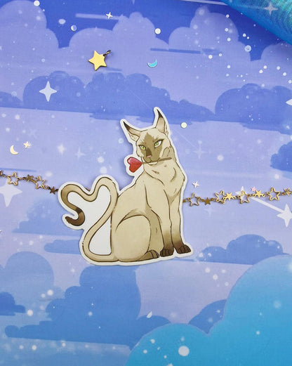 Heart Lolly Cat A6 Art Print & Sticker | Cute Siamese | Matte Postcard | Fantasy Art Gift