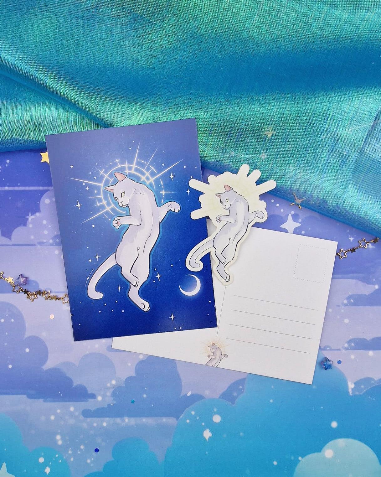 Solaris A6 Art Print & Sticker | Magical Cat | Matte Postcard | Fantasy Art Gift
