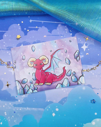 Aries Dragon Art Print & Holographic Sticker and Postcard