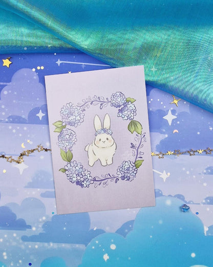 Dustie the Bunny A6 Art Print & Sticker | Cute Bunny| Matte Postcard | Fantasy Art Gift